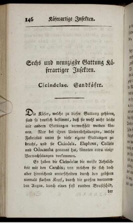 Sechs und neunzigste Gattung Käferartiger Insekten. Cicindelae. Sandkäfer.