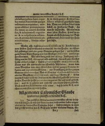 Allgemeiner Calvinischer Glaube wieder den zwölfften Artickel A. C.