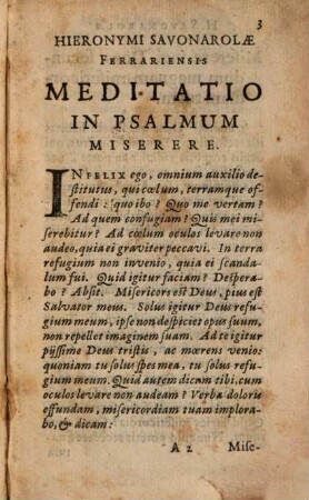 Hieronymi Savonarolae Ferrariensis Meditationes In Psalmos Miserere, In Te Domine Speravi, Et Qvi Regis Israel