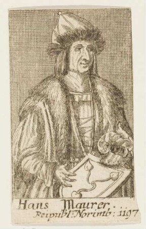 Hans Maurer aus Nürnberg, ein Wappen haltend