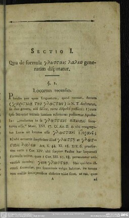 Sectio I. Qua de formula glōddais dadein generatim disputatur