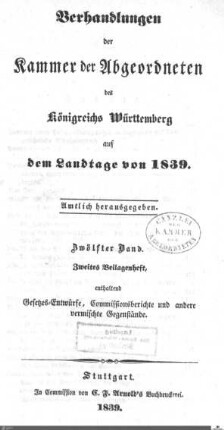 1,42: Landtag Württemberg - Kammer 2, Beilagen 1839, Bd. 2