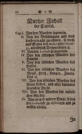 Kurtzer Inhalt der Capitel.