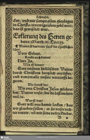 Erklerung des Herzen gebetts, Matth. vj. Luce vj.