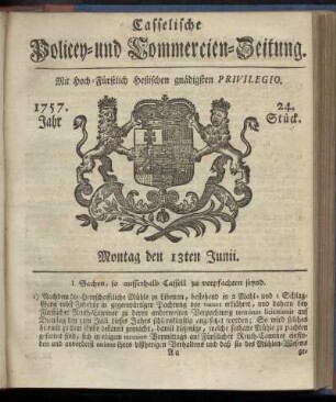 24. Stueck, Montag den 13ten Junii 1757