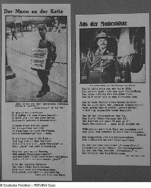 Reproduktion von 2 Zeitungsbeiträgen "Aus der Mottenkiste" und "Mann an der Kette", Fotografien und Texte von Richard Peter