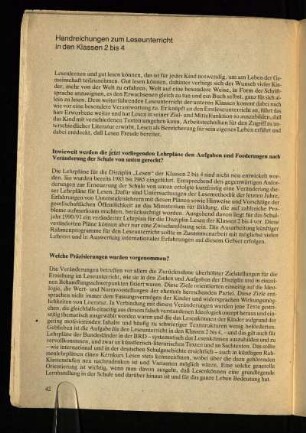 Handreichungen zum Leseunterricht in den Klassen 2 bis 4