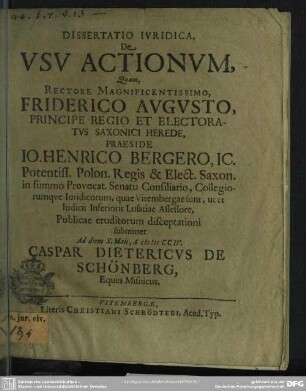 Dissertatio Iuridica, De Usu Actionum
