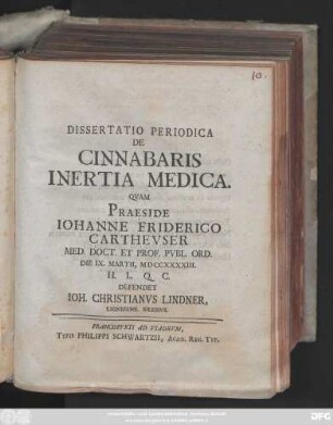 Dissertatio Periodica De Cinnabaris Inertia Medica