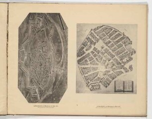 Die Neustadt von Dresden von Süden im Jahr 1632 nach einem Holzmodell (a) und Stadtplan von 1634 nach Andreas Vogel (b), aus dem Atlas zur Geschichte Dresdens von 1898