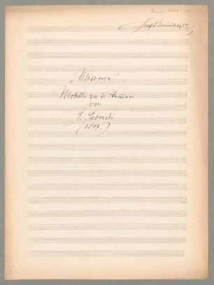 Miserere, Coro, C 9, 3.Ton (phrygisch) - BSB Mus.ms. 4746-20 : [title page:] "Miserere" // Motette zu 6 Stimmen // von // G. Gabrieli // (1597.)