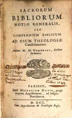 Sacrorum bibliorum notio generalis ...