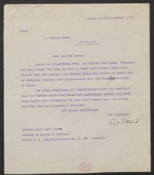 Brief an B. Schott's Söhne : 28.09.1922