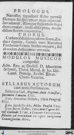Syllabus Actorum; Personae Musicae.