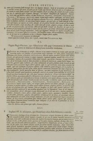 XL. Pippini Regis Placitum, quo Abbaciacum villa pagi Cenomannici & Sibriaci portio in Matriacensi Dionysianis monachis vindicatur.