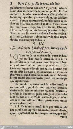 § III. Usus descripti horologii pro inveniendo loco solis in Zodiaco.