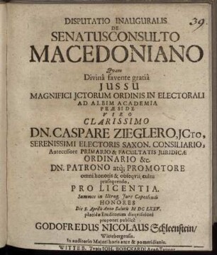 Disputatio Inauguralis De Senatusconsulto Macedoniano
