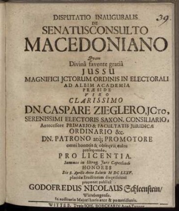 Disputatio Inauguralis De Senatusconsulto Macedoniano