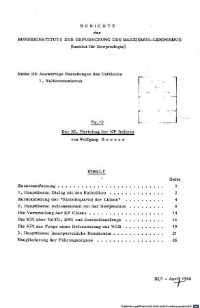 Der XI. Parteitag der KP Italiens
