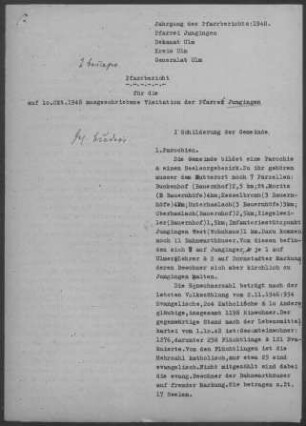 Jungingen: Pfarrbericht 1948