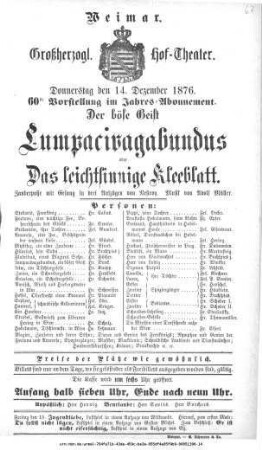 Der böse Geist Lumpacivagabundus oder Das leichtsinnige Kleeblatt
