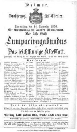 Der böse Geist Lumpacivagabundus oder Das leichtsinnige Kleeblatt