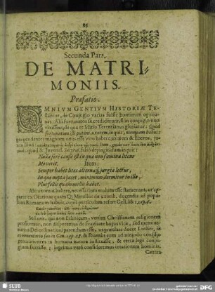 Secunda Pars, De Matrimoniis