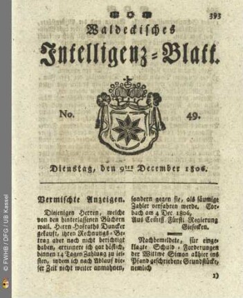 No. 49. Dienstag, den 9ten December 1806