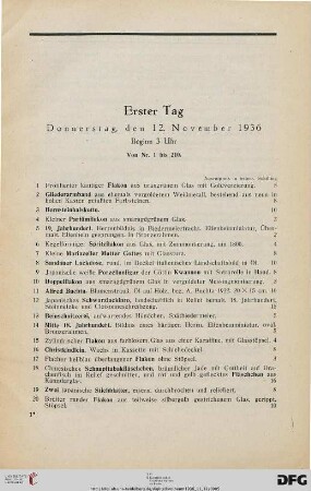 Erster Tag: Donnerstag, den 12. November 1936 (Nr. 1-210)