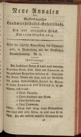 Ein und vierzigstes Stück. Den 11ten October 1815.