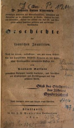 Dr. Johann Anton Llorente's ... Geschichte der spanischen Inquisition