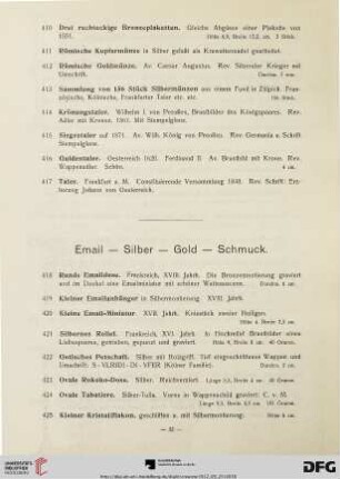 Email - Silber - Gold - Schmuck. Neueres Tafel-Silber (Nr. 418-485)
