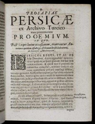 Prosapiae Persicae ex Archivo Turcico