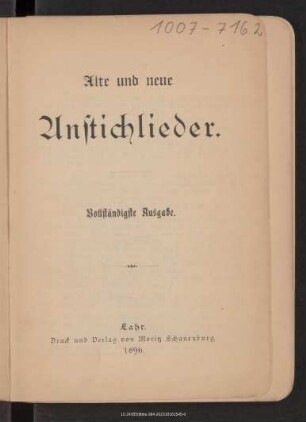 Alte und neue Anstichlieder