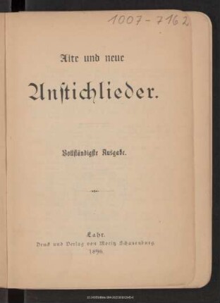 Alte und neue Anstichlieder