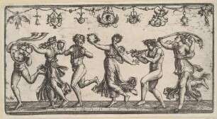 Tanzende und musizierende Faune und Bacchantinnen