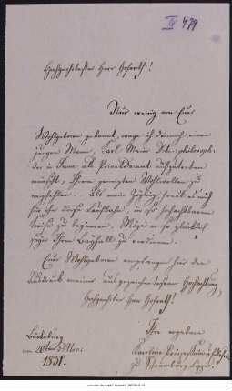 Brief von Karoline Prinzessin u. Edelfrau zu Schaumburg-Lippe an Fries