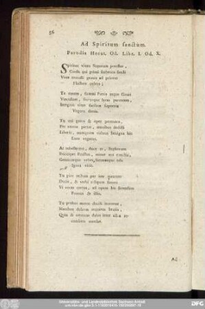 Ad Spiritum sanctum. Parodia Horat. Od. Libr. I. Od. X.