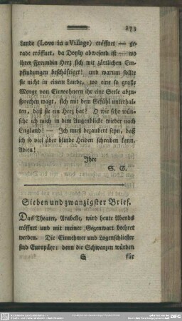 Sieben und zwanzigster Brief