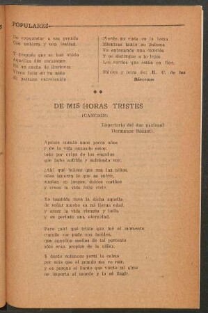 De mis horas tristes : (Canción)