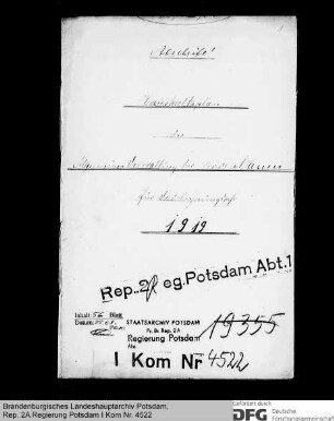 Haushaltsplan der Allgemeinen Verwaltung der Stadt Nauen für das Rechnungsjahr 1919
