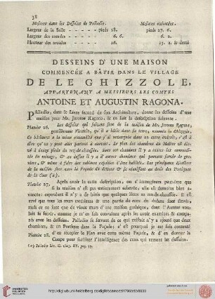 Maison [...] dans le village de le Ghizzole, appartenant à Messieurs les Comtes Antoine et Augustin Ragona