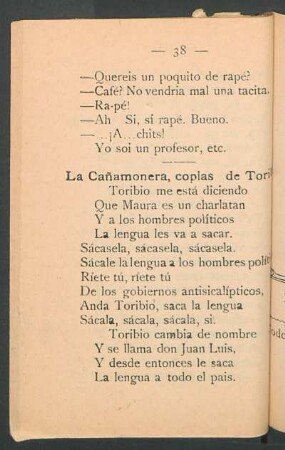 La Cañamonera : Coplas de Toribo