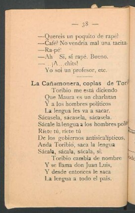 La Cañamonera : Coplas de Toribo