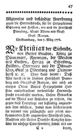 Königlich Dänische Anordnung gegen die Hornviehseuche