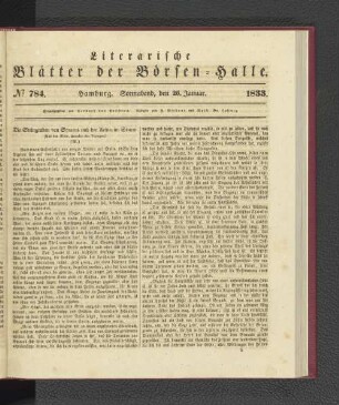 No. 784. Hamburg. Sonnabend, den 26. Januar. 1833.