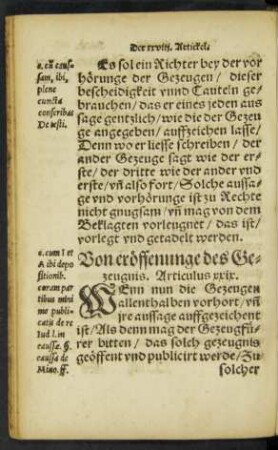 Von eröffenunge des Gezeugnis. Articulus xxix.