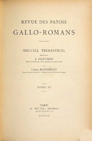 Revue des patois gallo-romans : recueil trimestriel. 4. 1891