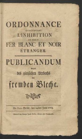 Ordonnance Concernant L'Inhibition De Tout Fer Blanc Et Noir Étranger