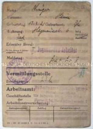 Nachweiskarte des Arbeitsamtes Berlin-Mitte